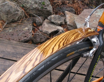 Zebra Wood Bike Fender, Rear Mud Guard, Bespoke Bicycle Rain Gear