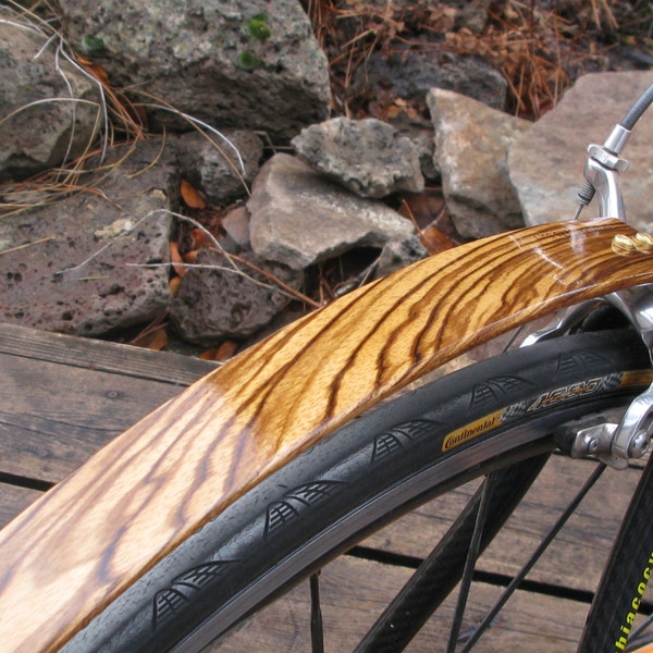 Zebra Wood Bike Fender, Rear Mud Guard, Bespoke Bicycle Rain Gear