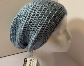 Country Blue Slouchy Hat, Unisex, Slouchy Hat, Blue Grey Slouchy Beanie, Unisex, Hipster Slouch Hat, Crochet Baggy Hat, Ready To Ship