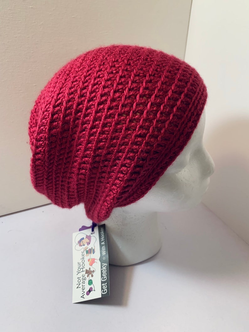 Raspberry Slouchy Hat, Womens Hat, Berry Pink Slouchy Hat, Raspberry Pink Slouchy Beanie, Hipster Slouch Hat, Baggy Hat, Ready To Ship image 1