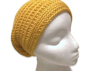 Gold Slouchy Hat, Unisex Hat, Gold Slouchy Beanie, Goldenrod Hipster Slouch Hat, Crochet Baggy Hat, Ready to Ship