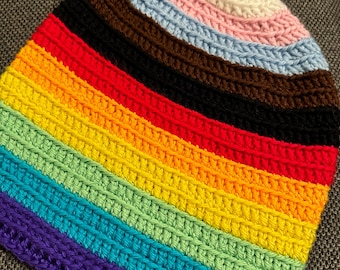 Berretto morbido all'uncinetto Progress Pride, cappello arcobaleno LGBTQIA