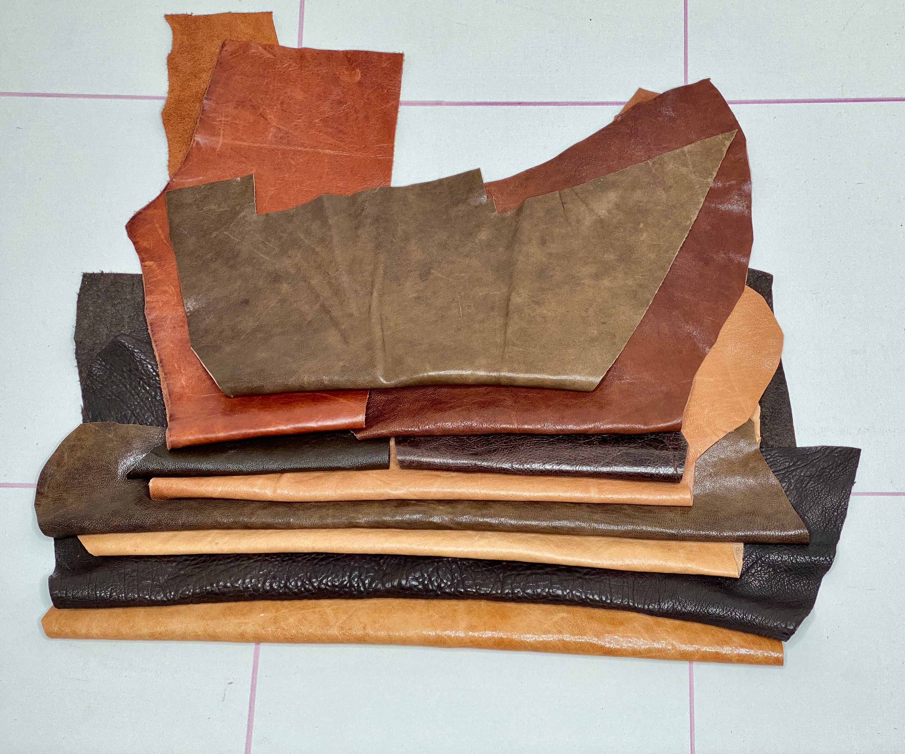 5 Lbs. Cow Leather Scraps for Crafting Large Leather Remnant