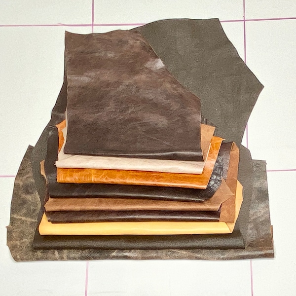 2 lbs Cowhide Leather Scraps Large Brown Tan Cow Hide Cow Skin Large 9 Pieces Lot - L28