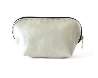 Bolso/bolsa de maquillaje de cuero de plata