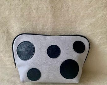 Grey and black Leather Make-Up Bag/Purse