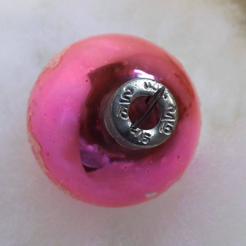 Vintage Christmas mica stenciled children carolers hot pink mercury glass ornament