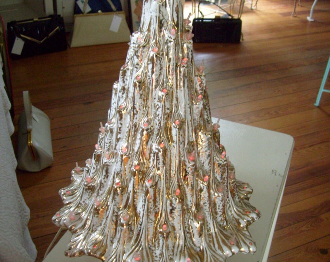 Vintage White and Gold Ceramic Christmas Tree 19 Inch Tall Etsy