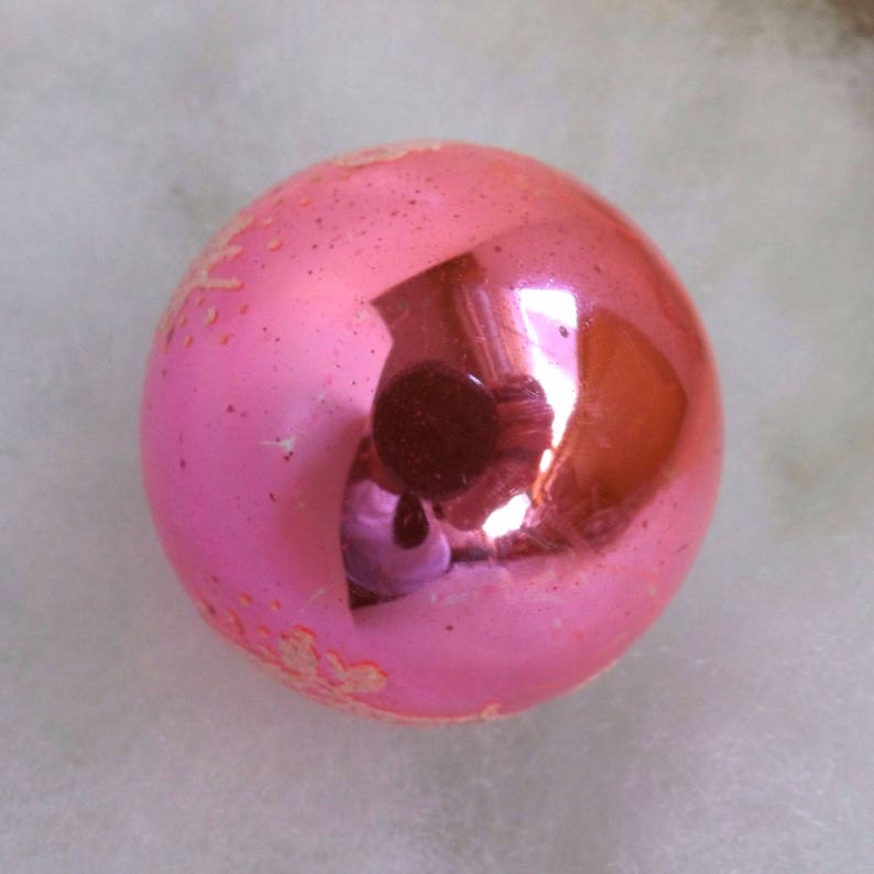 Vintage Christmas mica stenciled children carolers hot pink mercury glass ornament
