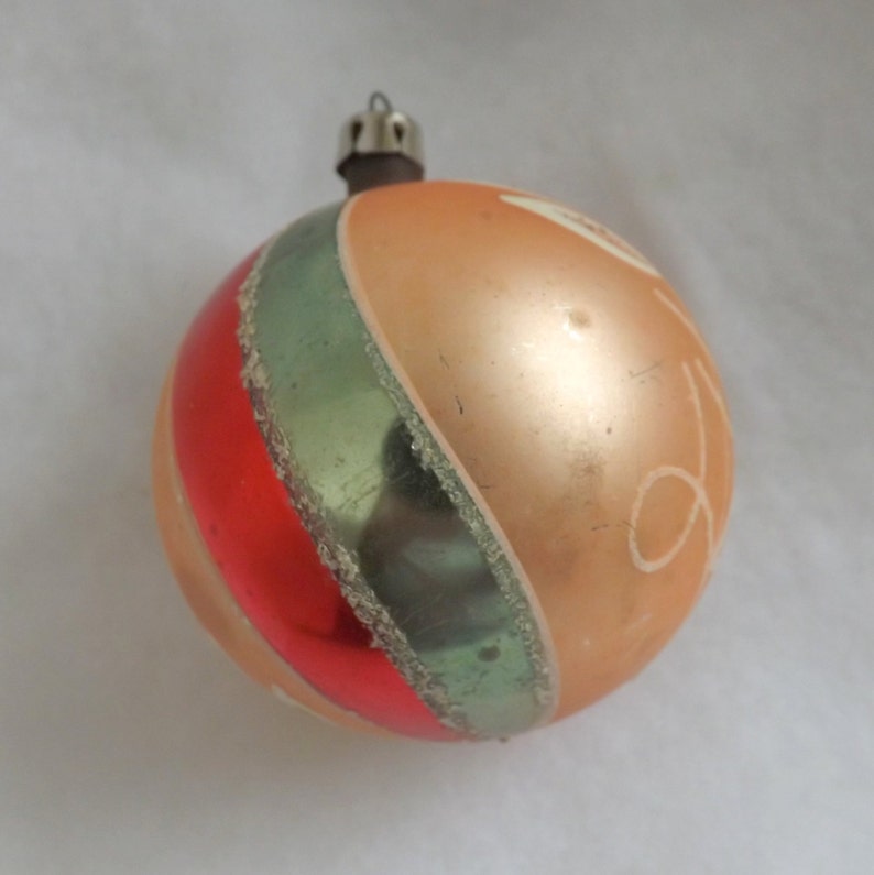 Vintage Christmas Glass Ball Ornament Stripe Ornament Peach Etsy