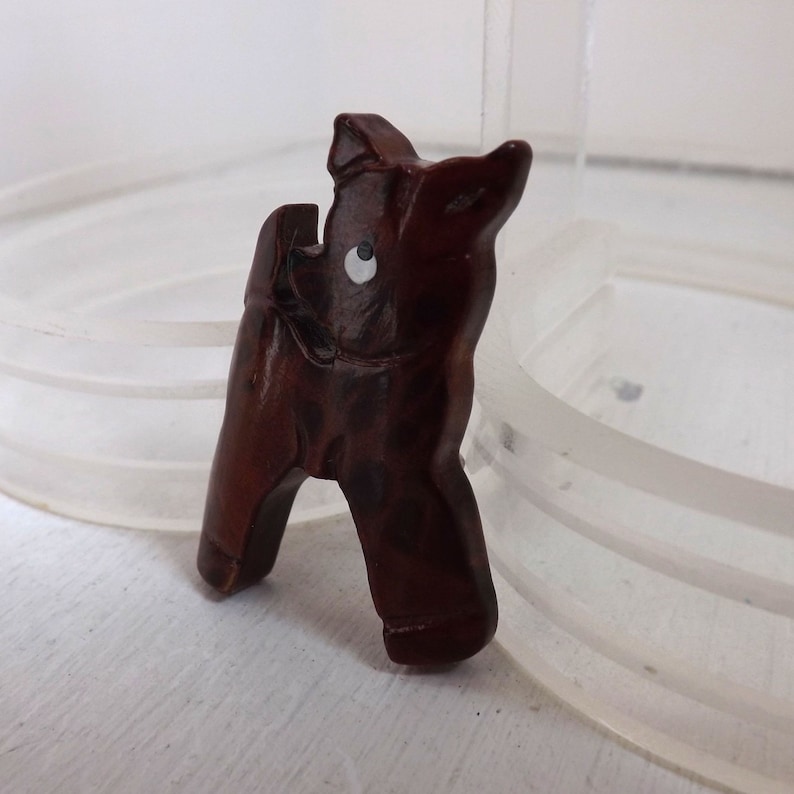 Sweet vintage 1940s wood deer pin or brooch kitschy Christmas jewelry hand painted carved folk art
