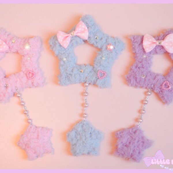 Fairy Kei Two-Way Fuzzy Star w/ Dangly Hair Clip/Brooch