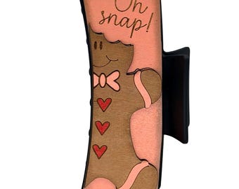 Oh Snap Gingerbread Man - 4" Black Hairclip