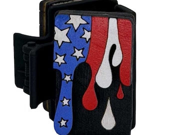 American Flag Drip Hand Painted Hairclip 1.5"