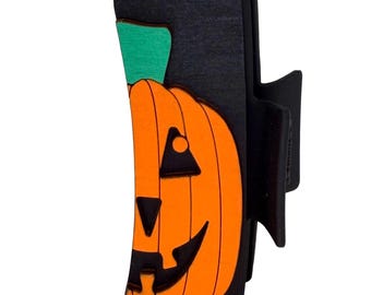 Halloween Pumpkin 4” Handpainted Hair Clip