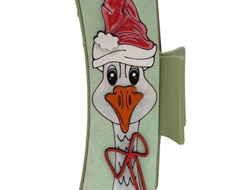 Christmas Goose - 4" Green Hairclip
