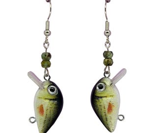 Largemouth Bass with Green Beads - Lure Earrings
