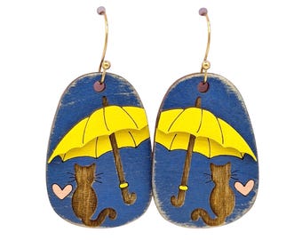 Rainy Day Cat Dangle Earrings