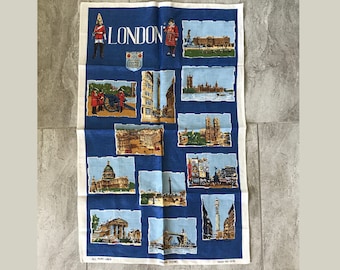 London Scenes, Tea Towel, 100% Linen, Measures: Length- 30 1/2" Width- 19", All Famous Sights to See in London
