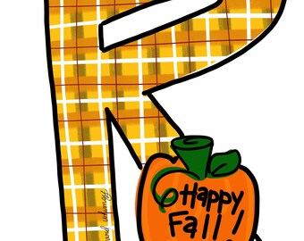 Letter R with Pumpkin Fall/Thanksgiving/Halloween- whimsical font Door Hanger downloadable file printable template