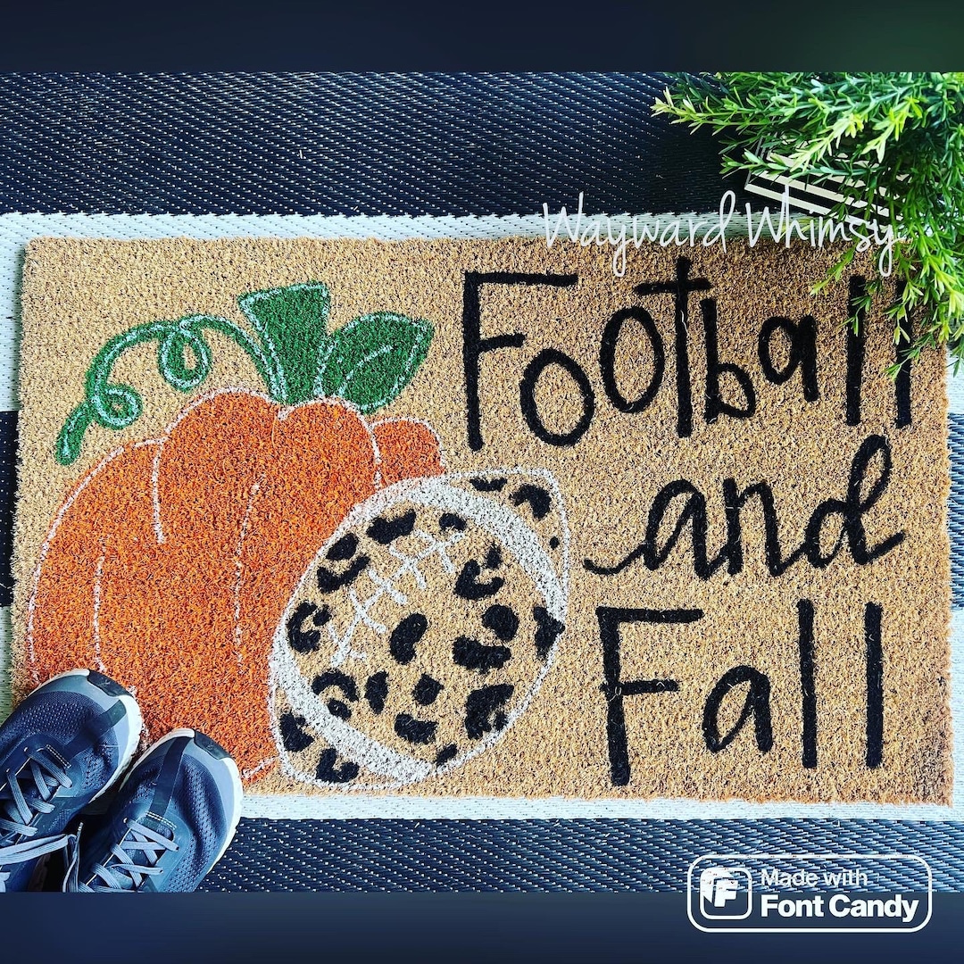 Painted Coir Doormat- Football and Fall- 30x17- Porch Mat- Front
