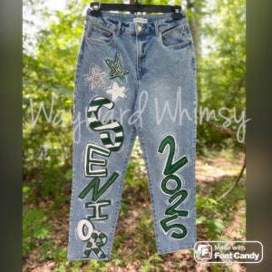 Handpainted Denim Jeans- you customize- you supply jeans- painted jeans- senior jeans