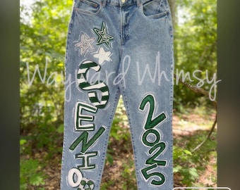 Handpainted Denim Jeans- you customize- you supply jeans- painted jeans- senior jeans