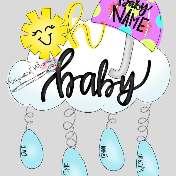 Baby Rain Cloud Door Hanger downloadable file printable template