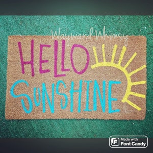 Felpudo de fibra de coco pintada - Hello Sunshine - 30x17 - Felpudo para porche - Felpudo para puerta de entrada