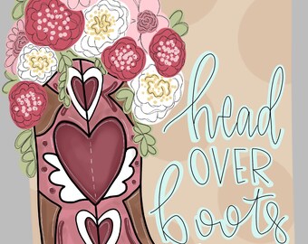 Head over Boots Country western cowboylaars met bloemen Cowboylaarsdeurhanger downloadbaar bestand afdrukbaar sjabloon