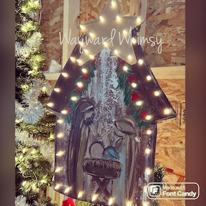 LIGHTED Nativity wooden Tree Topper