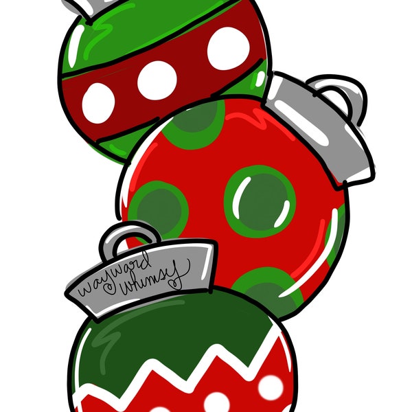 Stacked Christmas Ornaments Door Hanger downloadable file printable template