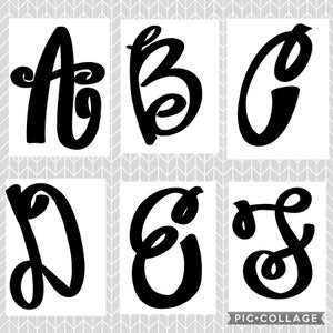 26 letter Alphabet- hand lettered curly whimsical font Door Hanger downloadable file printable template