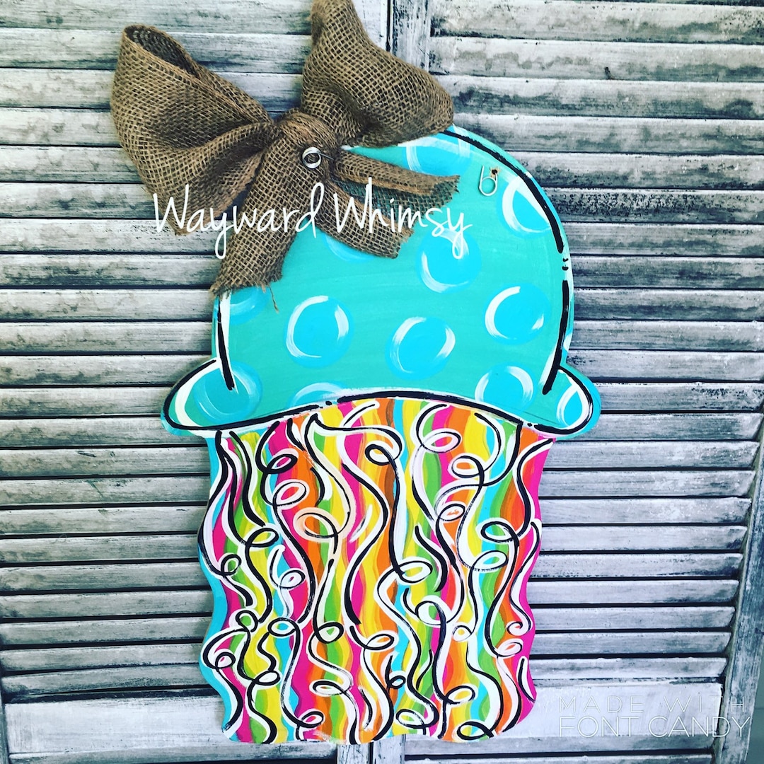 Funky Jellyfish Wooden Door Hanger - Etsy