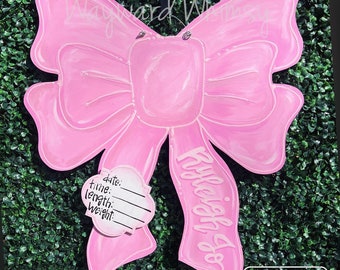 Pink bow for Baby girl-  Baby Hospital Door Nursery Wooden Door Hanger