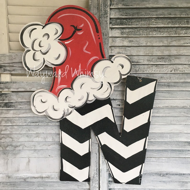 Alphabet with santa hat Wood Cut Out Door Hanger