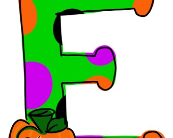 Letter E with Pumpkin Fall/Thanksgiving/Halloween- whimsical font Door Hanger downloadable file printable template