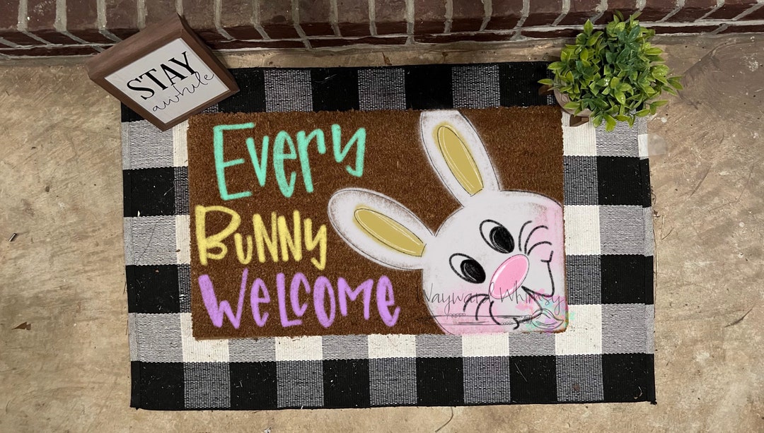 Handlettered Coir Doormat Easter Decor Every Bunny Etsy