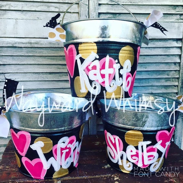 Custom painted bucket-Personalized Pails Buckets- Valentine bucket- Halloween bucket- flower girl- Easter