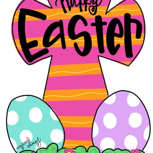 Happy Easter Cross with eggs Door Hanger downloadable file printable template
