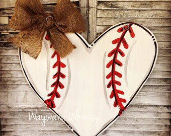 Baseball heart Custom for you  Wood Cut Out Door Hanger