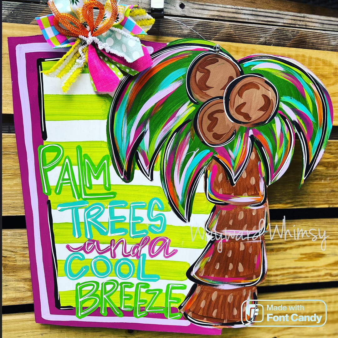 Beach Scene Palm Tree Wooden Door Hanger Etsy
