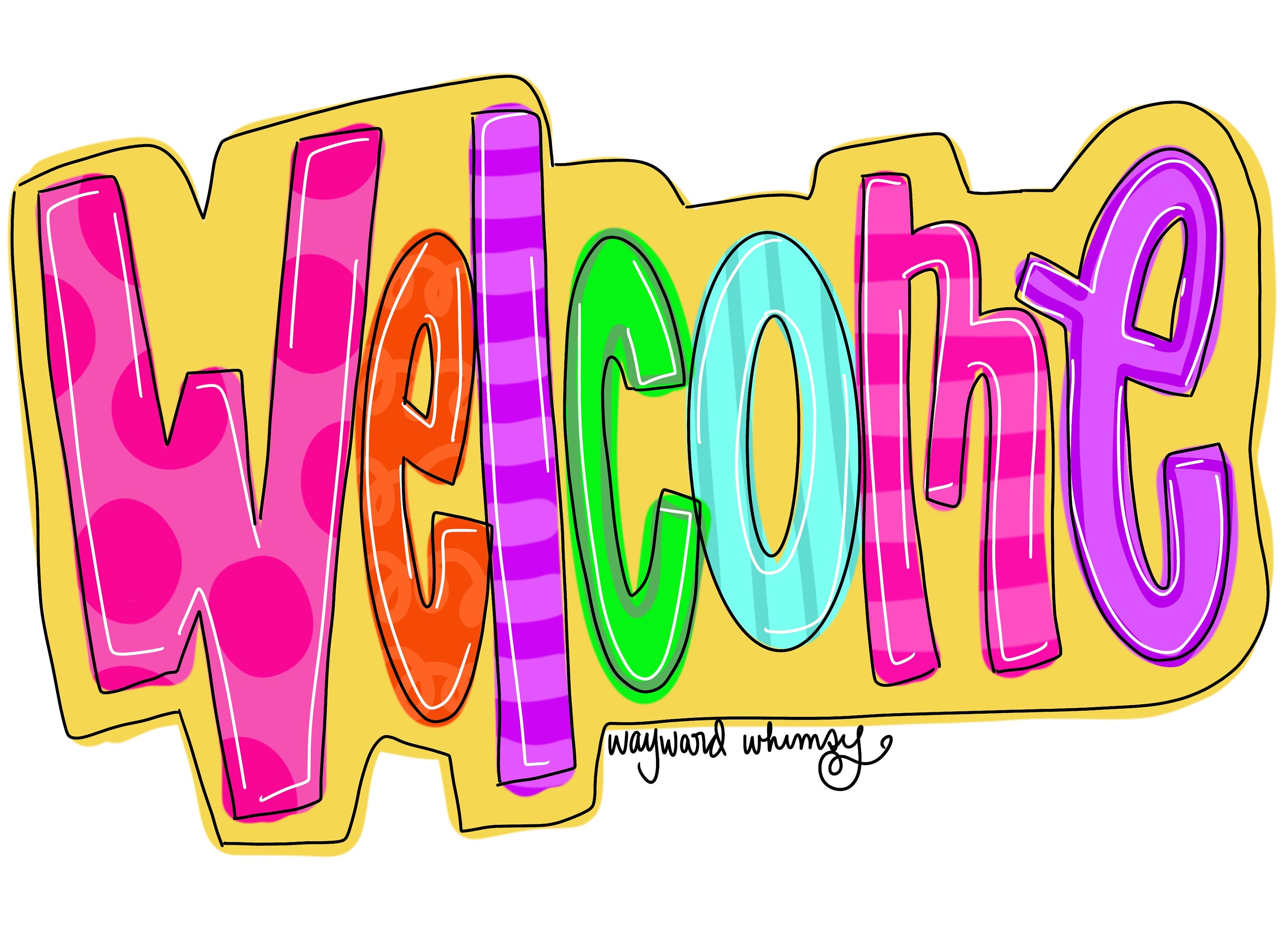 Welcome Bubble Letters Door Hanger Downloadable File Printable Template