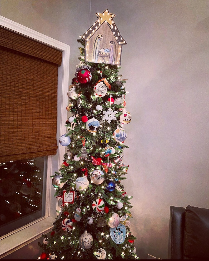 LIGHTED Nativity Wooden Tree Topper - Etsy