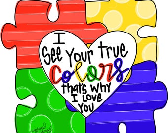 Autism support Autism Awareness puzzle Door Hanger downloadable file printable template