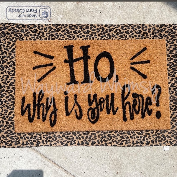 Handlettered Coir Doormat- Ho, Why is you here?  30x17- single color