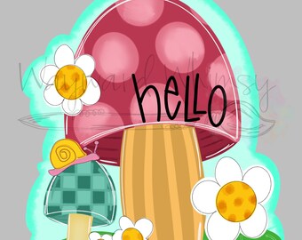 Hello Mushroom Door Hanger downloadable file printable template