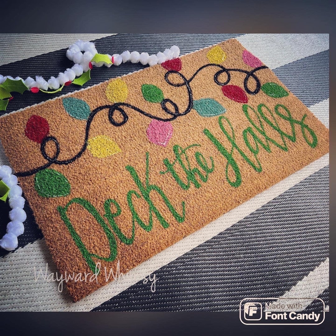 Handlettered Coir Door Mat Doormat Christmas Deck the Halls Christmas