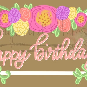 Modello di design scaricabile per striscione di compleanno floreale in carta marrone