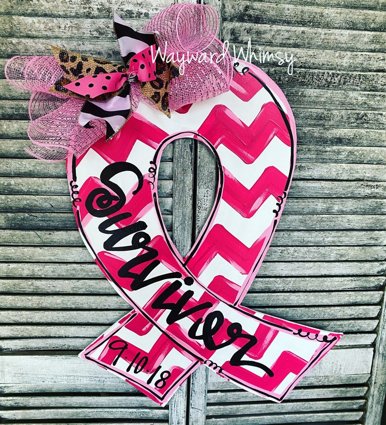 Breast Cancer Awareness Ribbon Door Hanger Wood Cut Out Copy Etsy